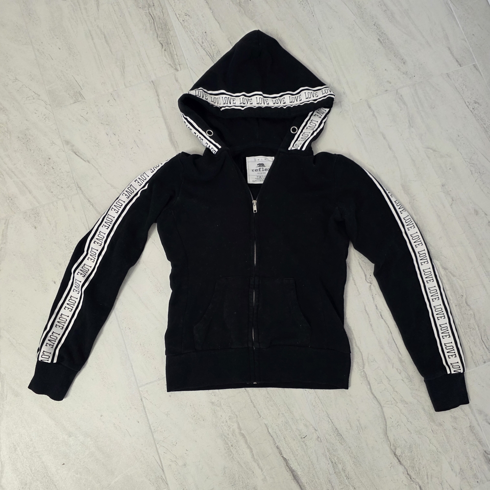 Reflex Black Hoodie Jacket with White Stripe "LOVE" Accents